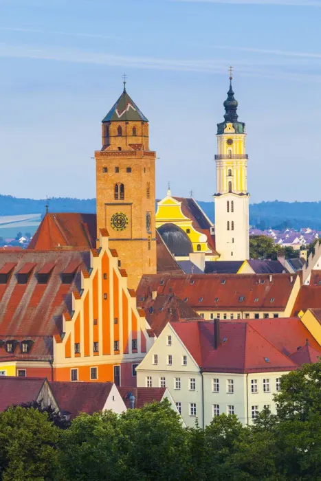 Framed Print : Elevated view over Old Town Church Spires, Donauworth, Swabia, Bavaria, Germany