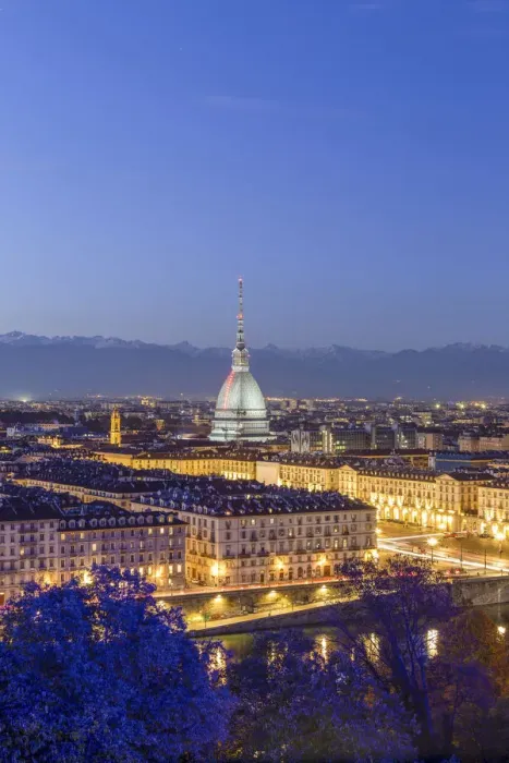Framed Print : Elevated view of old town of Turin(Torino) at dusk. Piemonte region, Italy, Europe