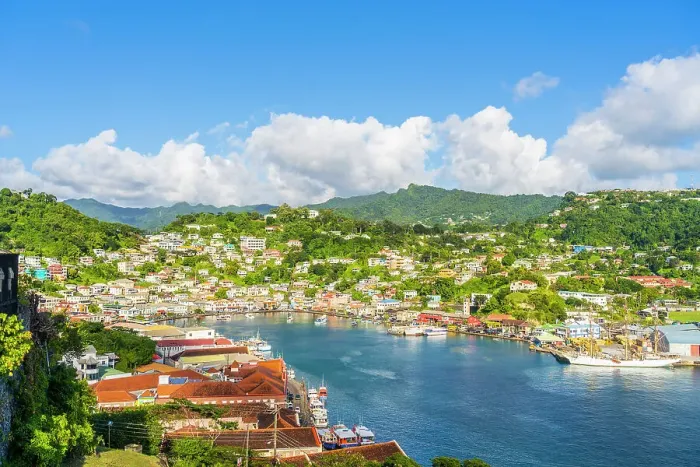 Framed Print : Elevated view over, St Georges Harbour, St Georges, Grenada, Caribbean Framed Print : Elevated view over, St Georges Harbour, St Georges, Grenada, Caribbean