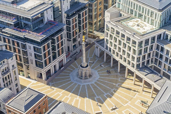 Elevated view over Paternoster Square, City of London, London, England, Uk
