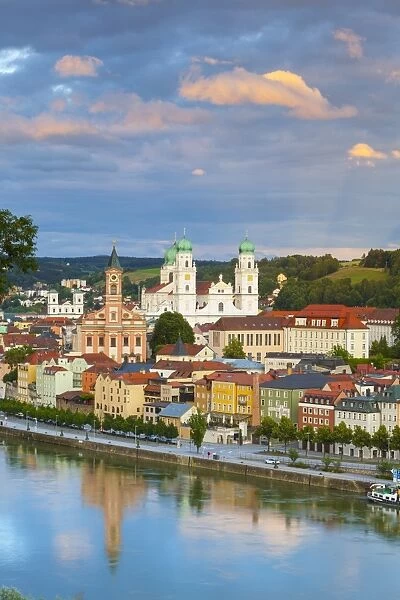 Elevated view towards the picturesque city of Passau at sunset, Passau, Lower Bavaria