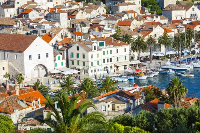 Framed Print : Elevated view over the picturesque harbour town of Hvar, Hvar, Dalmatia, Croatia Framed Print : Elevated view over the picturesque harbour town of Hvar, Hvar, Dalmatia, Croatia