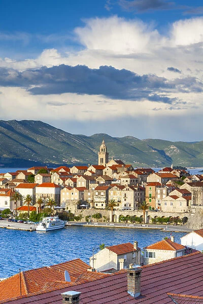 Elevated view over picturesque Korcula Town, Korcula, Dalmatia, Croatia
