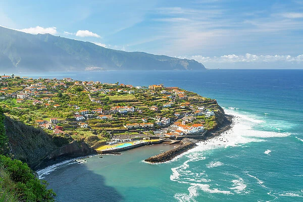 Elevated view of Ponta Delgada, Sao Vicente, Madeira, Portugal