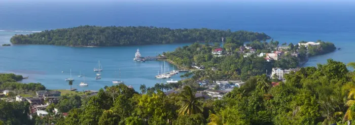 Framed Print : Elevated view over Port Antonio & Navy Island, Portland Parish, Jamaica, Caribbean Framed Print : Elevated view over Port Antonio & Navy Island, Portland Parish, Jamaica, Caribbean
