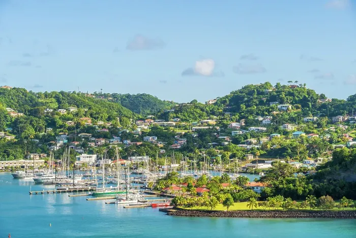 Framed Print : Elevated view over Port Louis Marina, St Georges, Grenada, Caribbean Framed Print : Elevated view over Port Louis Marina, St Georges, Grenada, Caribbean