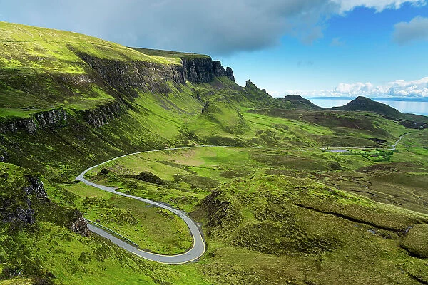 Elevated view of road on Quiraing, Isle of Skye, Highland Region, Scotland, United Kingdom