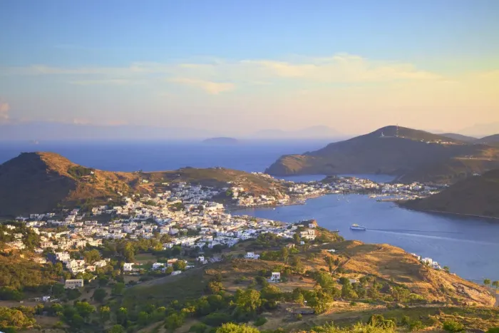 Framed Print : Elevated View Over Skala, Patmos, Dodecanese, Greek Islands, Greece, Europe Framed Print : Elevated View Over Skala, Patmos, Dodecanese, Greek Islands, Greece, Europe