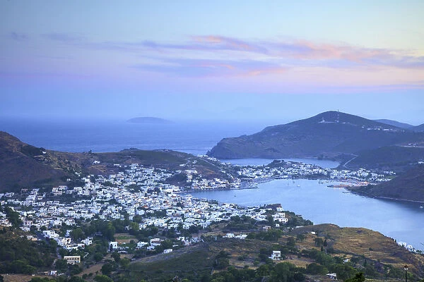 Elevated View Over Skala At Sunrise, Patmos, Dodecanese, Greek Islands, Greece, Europe