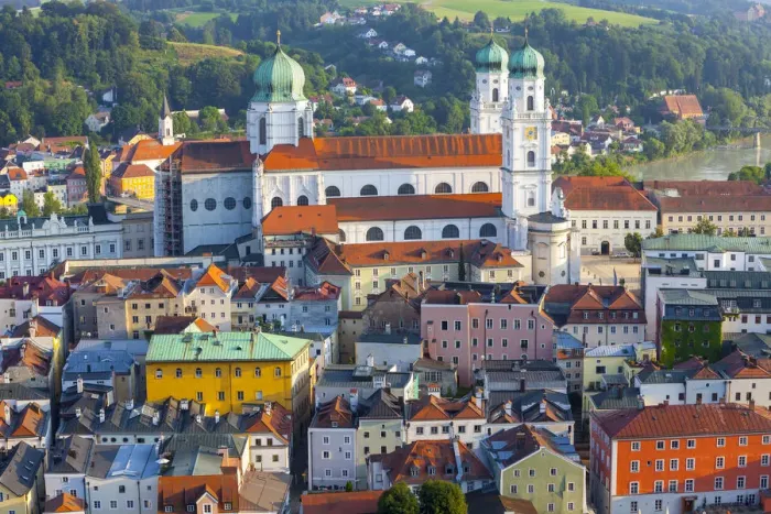 Framed Print : Elevated view over St. Stephans Cathedral and The River Danube, Passau, Lower Framed Print : Elevated view over St. Stephans Cathedral and The River Danube, Passau, Lower