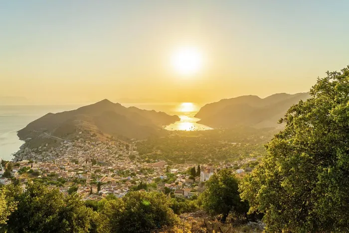 Framed Print : Elevated view over Symi, Dodecanese Islands, Greece Framed Print : Elevated view over Symi, Dodecanese Islands, Greece
