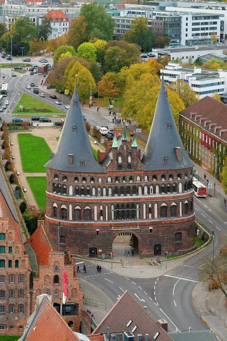 Framed Print : Elevated view of tourists at famous Holstentor, Lubeck, UNESCO, Schleswig-Holstein, Germany Framed Print : Elevated view of tourists at famous Holstentor, Lubeck, UNESCO, Schleswig-Holstein, Germany