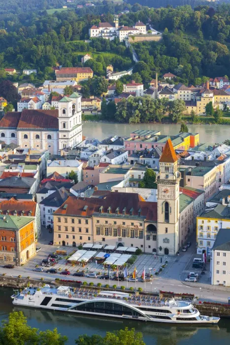 Framed Print : Elevated view over the Town Hall and The River Danube, Lower Bavaria, Bavaria, Germany Framed Print : Elevated view over the Town Hall and The River Danube, Lower Bavaria, Bavaria, Germany
