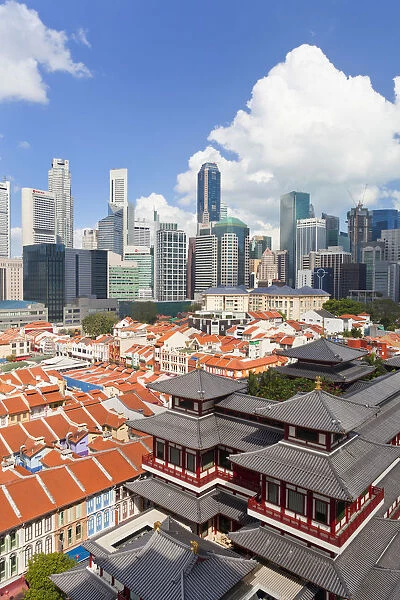 Elevated view over traditional houses in Chinatown, Singapore