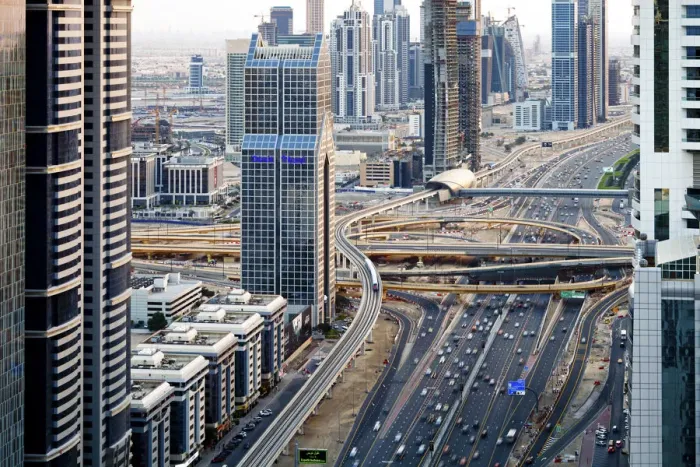 Framed Print : Elevated view of traffic along Sheikh Zayed Road, Dubai, United Arab Emirates Framed Print : Elevated view of traffic along Sheikh Zayed Road, Dubai, United Arab Emirates