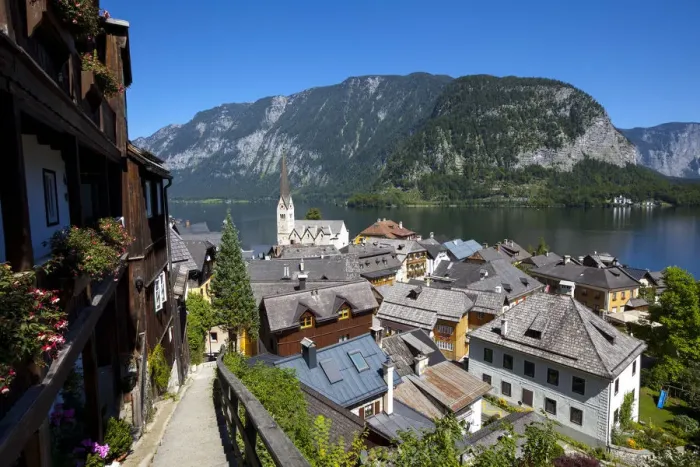 Framed Print : Elevated view over village & Lake, Hallstatt, Hallstattersee, Oberosterreich, Austria Framed Print : Elevated view over village & Lake, Hallstatt, Hallstattersee, Oberosterreich, Austria