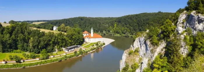 Framed Print : Elevated view over Weltenburg Abbey & The River Danube, Lower Bavaria, Bavaria, Germany Framed Print : Elevated view over Weltenburg Abbey & The River Danube, Lower Bavaria, Bavaria, Germany