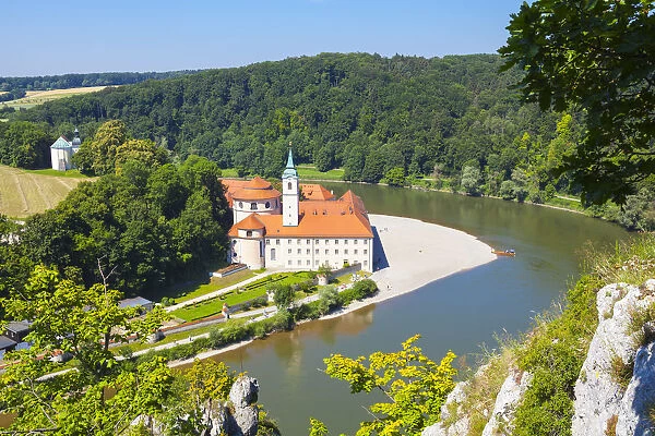 Elevated view over Weltenburg Abbey & The River Danube, Lower Bavaria, Bavaria