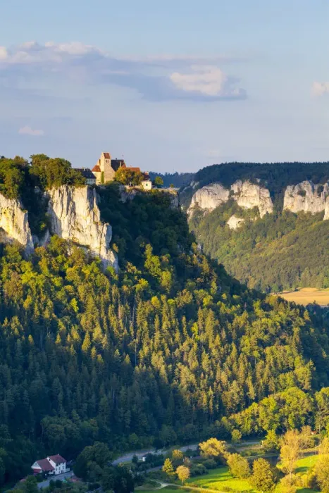 Framed Print : Elevated view towards Werenwag Castle over the picturesque Danube Valley, Swabia Framed Print : Elevated view towards Werenwag Castle over the picturesque Danube Valley, Swabia