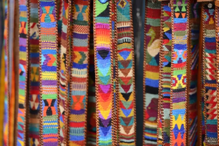 Framed Print : Embroidered belts for sale in Chichicastenango, Guatemala, Central America
