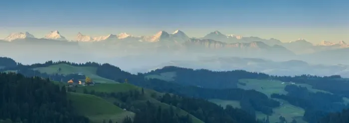 Framed Print : Emmental Valley and Swiss alps in the background, Berner Oberland, Switzerland Framed Print : Emmental Valley and Swiss alps in the background, Berner Oberland, Switzerland