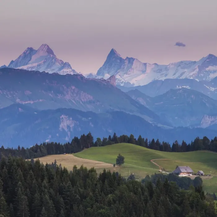 Framed Print : Emmental Valley and Swiss alps in the background, Berner Oberland, Switzerland Framed Print : Emmental Valley and Swiss alps in the background, Berner Oberland, Switzerland