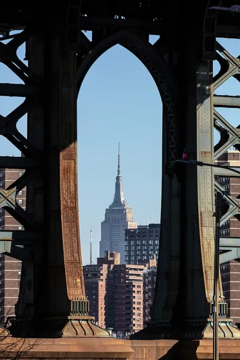 Framed Print : Empire State Building framed by Manhattan Bridger, Brooklyn, New York City, New York, USA Framed Print : Empire State Building framed by Manhattan Bridger, Brooklyn, New York City, New York, USA