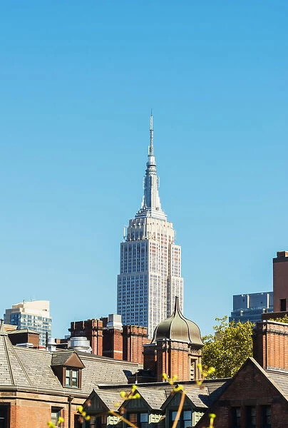 Empire state building from the High line park, New York, USA