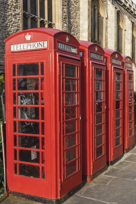 Framed Print : England, Cambridgeshire, Cambridge, Traditional Red Telephone Boxes