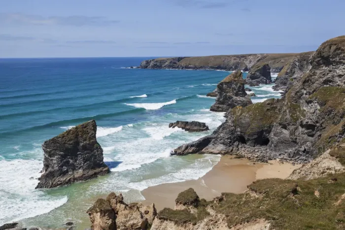 Framed Print : England, Cornwall, Newquay, Bedruthan Steps Beach