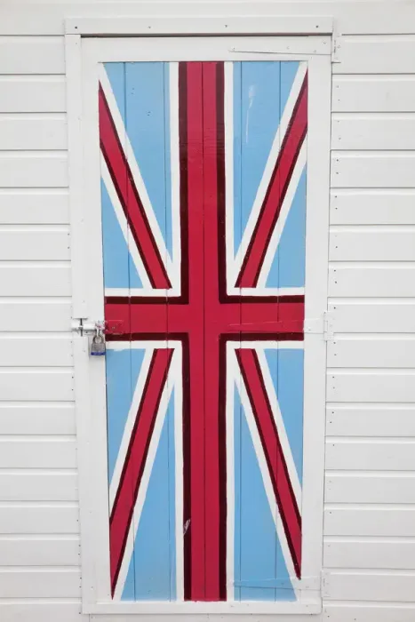 Framed Print : England, Devon, Paignton, Beach Hut Door depicting Union Jack Framed Print : England, Devon, Paignton, Beach Hut Door depicting Union Jack