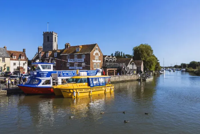 Framed Print : England, Dorset, Isle of Purbeck, Wareham, Quayside View and River Frome Framed Print : England, Dorset, Isle of Purbeck, Wareham, Quayside View and River Frome