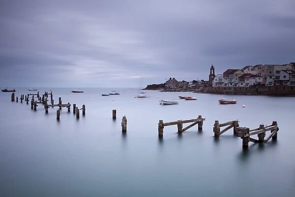 England, Dorset, Swanage. The timber remains of the Old Pier at Swanage