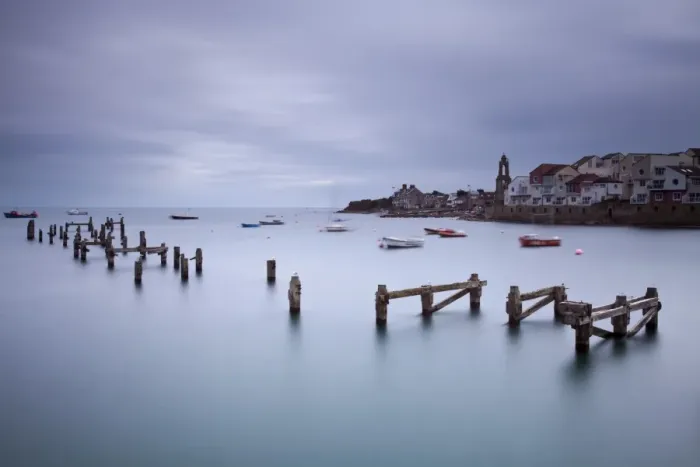 Framed Print : England, Dorset, Swanage. The timber remains of the Old Pier at Swanage