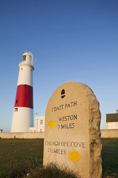England, Dorset, Weymouth, Portland Bill Lighthouse, Coast Path Sign