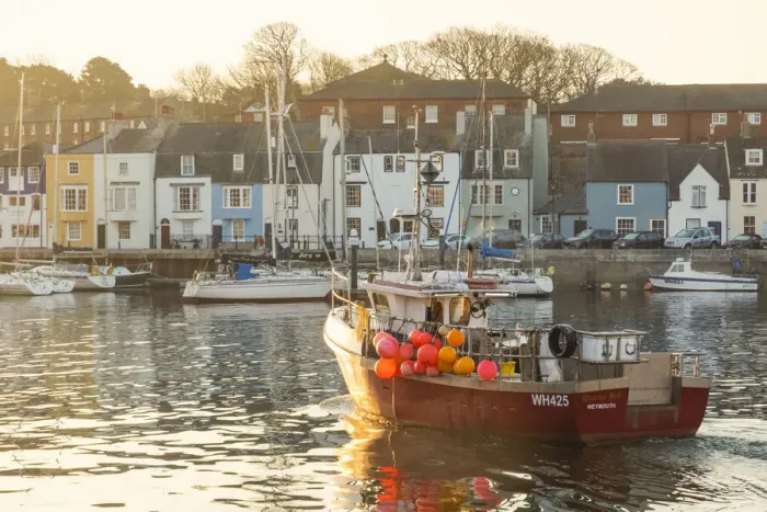 Framed Print : England, Dorset, Weymouth, Weymouth Harbour, Fishing Boat Departing Framed Print : England, Dorset, Weymouth, Weymouth Harbour, Fishing Boat Departing