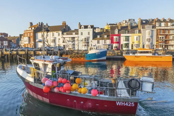 Framed Print : England, Dorset, Weymouth, Weymouth Harbour, Fishing Boat Departing Framed Print : England, Dorset, Weymouth, Weymouth Harbour, Fishing Boat Departing