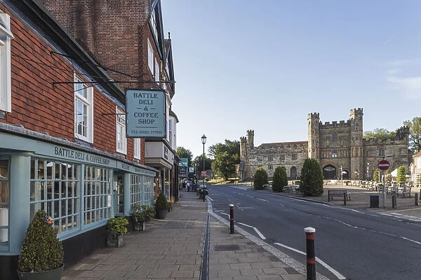 England, East Sussex, Battle, High Street Shops and Battle Abbey Gatehouse