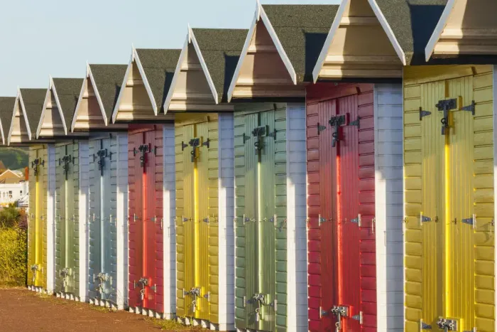 Framed Print : England, East Sussex, Eastbourne, Eastbourne Beach, Colourful Beach Huts