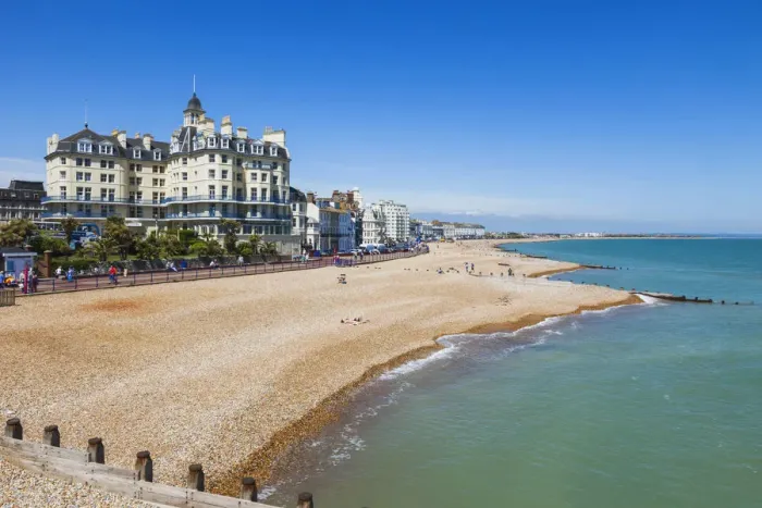 Framed Print : England, East Sussex, Eastbourne, Eastbourne Beach and Town Skyline