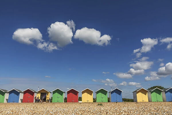 England, East Sussex, Eastbourne, Colourful Beach Huts