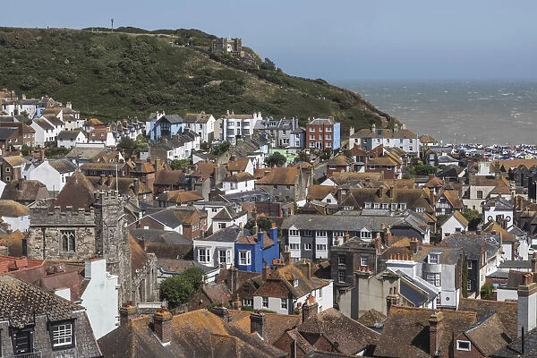 England, East Sussex, Hastings, Elevated View of The Town from West Hill