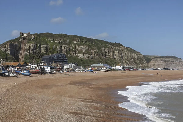 England, East Sussex, Hastings, Rock-a-nore, Beach and Fishing Boat Fleet