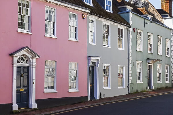 England, East Sussex, Lewes, High Street, Colourful House Facades