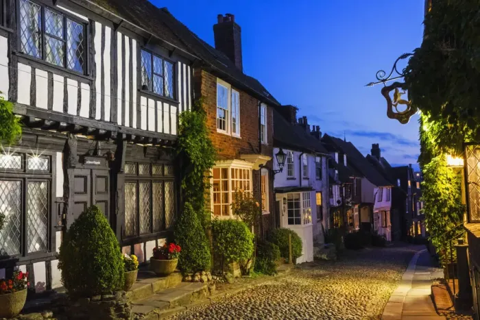 Framed Print : England, East Sussex, Rye, Mermaid Street at Night