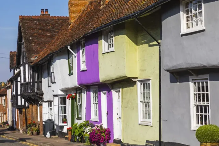 Framed Print : England, Essex, Saffron Walden, Castle Street, Colourful Houses Framed Print : England, Essex, Saffron Walden, Castle Street, Colourful Houses