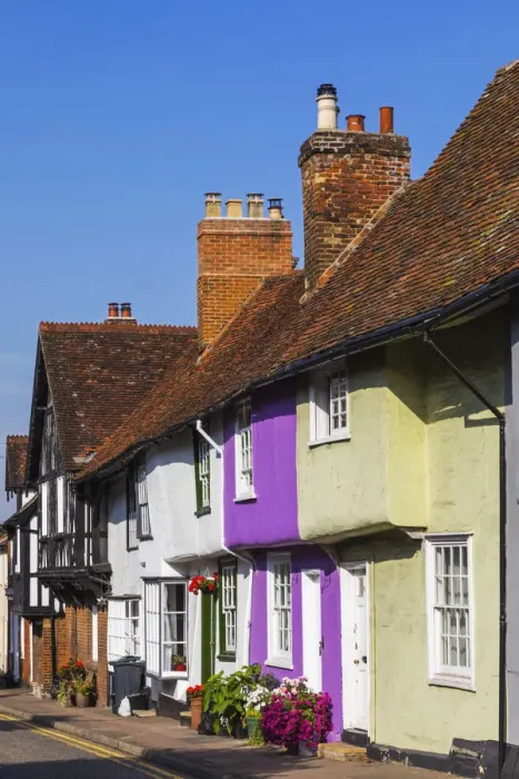 Framed Print : England, Essex, Saffron Walden, Castle Street, Colourful Houses Framed Print : England, Essex, Saffron Walden, Castle Street, Colourful Houses