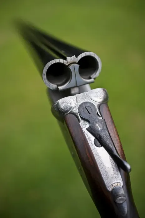 Framed Print : England; A fine side-by-side 12 bore shotgun made by Framed Print : England; A fine side-by-side 12 bore shotgun made by