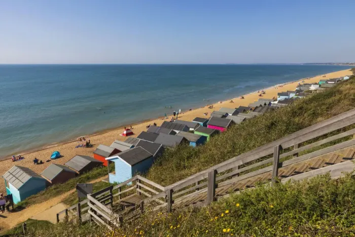 Framed Print : England, Hampshire, The New Forest, Milford-on-sea, The Beach and Colourful Beach Huts