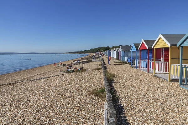 England, Hampshire, New Forest, Calshot, Calshot Beach, Colourful Beach Huts